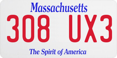 MA license plate 308UX3