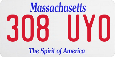 MA license plate 308UY0