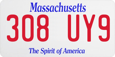 MA license plate 308UY9