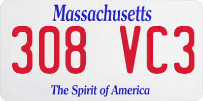 MA license plate 308VC3