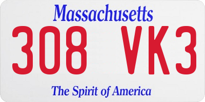 MA license plate 308VK3
