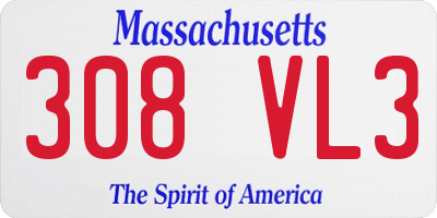 MA license plate 308VL3