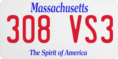 MA license plate 308VS3