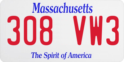 MA license plate 308VW3
