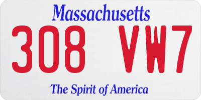 MA license plate 308VW7