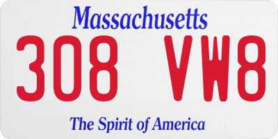 MA license plate 308VW8