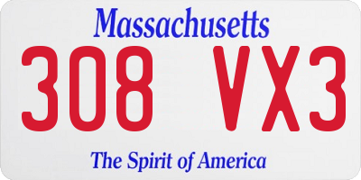 MA license plate 308VX3