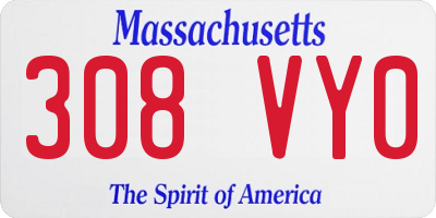 MA license plate 308VY0
