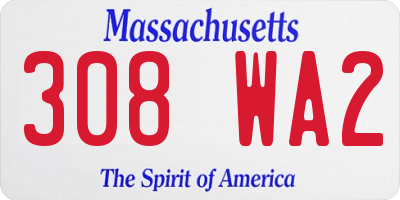 MA license plate 308WA2