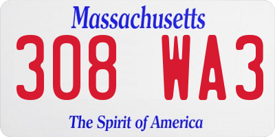 MA license plate 308WA3