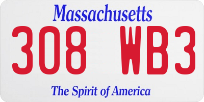 MA license plate 308WB3