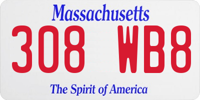 MA license plate 308WB8