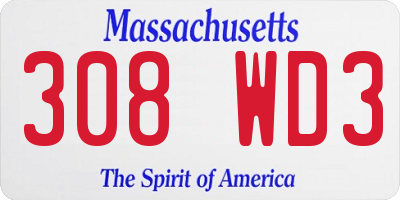 MA license plate 308WD3