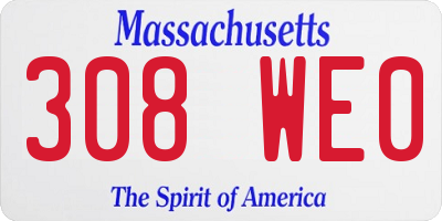 MA license plate 308WE0