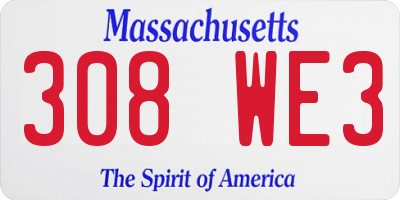 MA license plate 308WE3