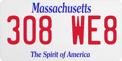 MA license plate 308WE8
