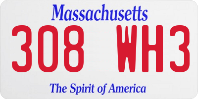 MA license plate 308WH3