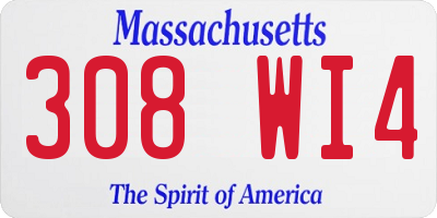 MA license plate 308WI4