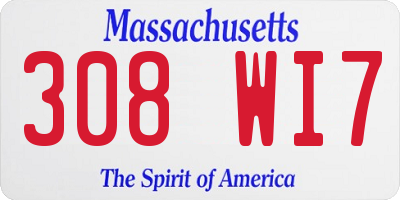 MA license plate 308WI7