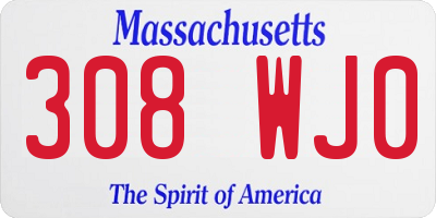 MA license plate 308WJ0