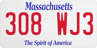 MA license plate 308WJ3