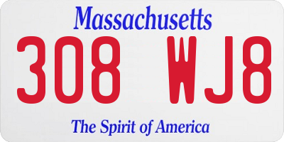 MA license plate 308WJ8