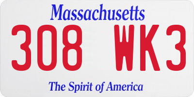 MA license plate 308WK3