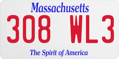 MA license plate 308WL3