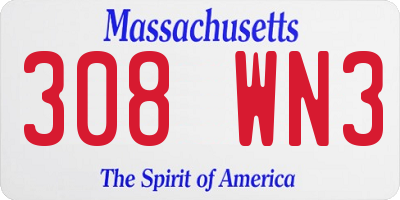 MA license plate 308WN3