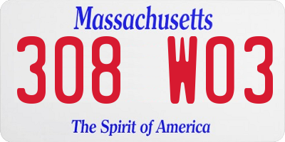 MA license plate 308WO3