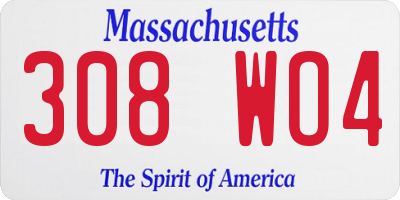 MA license plate 308WO4