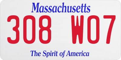 MA license plate 308WO7
