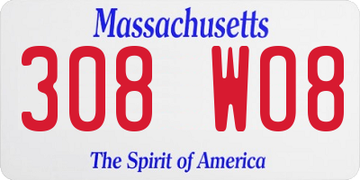 MA license plate 308WO8