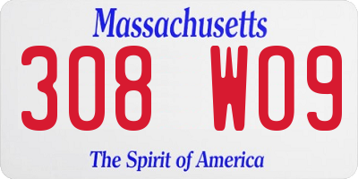 MA license plate 308WO9