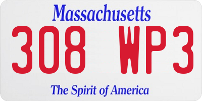 MA license plate 308WP3
