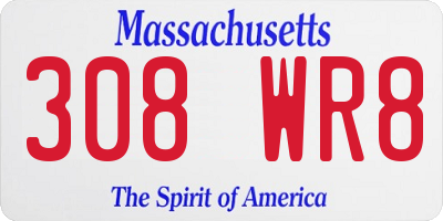MA license plate 308WR8