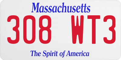 MA license plate 308WT3