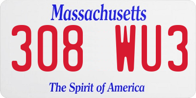 MA license plate 308WU3