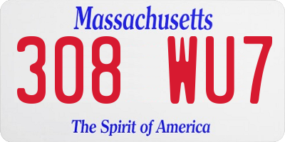 MA license plate 308WU7