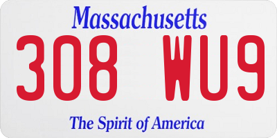 MA license plate 308WU9