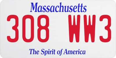 MA license plate 308WW3