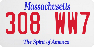 MA license plate 308WW7