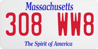 MA license plate 308WW8