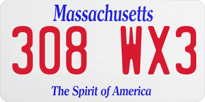 MA license plate 308WX3