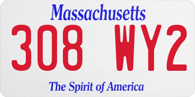 MA license plate 308WY2
