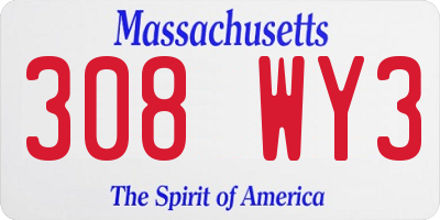 MA license plate 308WY3