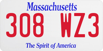 MA license plate 308WZ3
