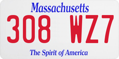 MA license plate 308WZ7