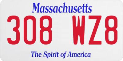 MA license plate 308WZ8