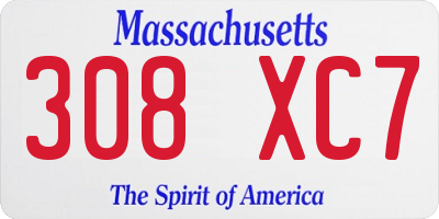 MA license plate 308XC7